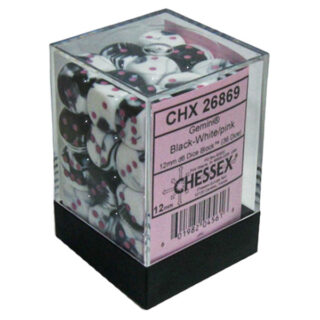 Chessex 26869 Gemini 12mm d6 Black-White/pink (36) Dice