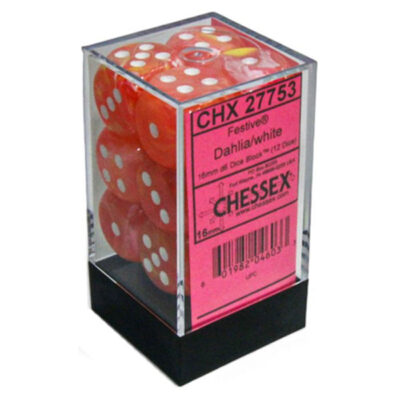 CHX27753a Chessex 27753 d6Cube 16mm Festive Luminary Dahlia/white (12) Dice
