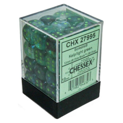chx279995a Chessex 27995 d6Cube 12mm Borealis Luminary Kelp/light green (36) Dice
